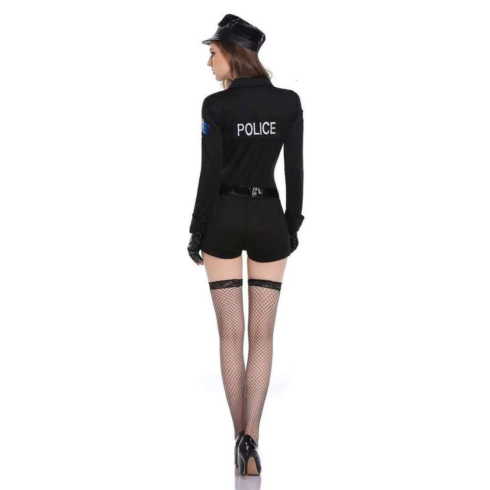 Policewoman Uniform Jumpsuit With Stockings Cap Cuffs Truncheon Halloween Costumes Club Costume Officer Sexy Suit