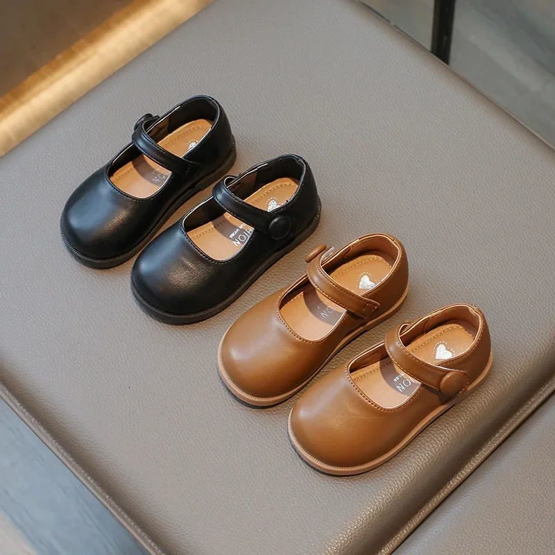 Spring Autumn Girl Leather Shoes Spring Autumn Fashion Round-toe Kids Mary Jane Shoes Flats Soft Childrens Black School Shoes 250528