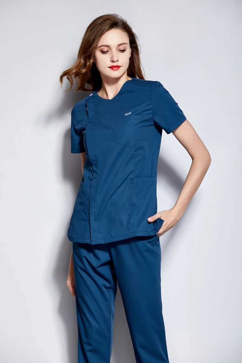 Summer Front Side Zipper Opening Nurse Uniform Women Short Slve Hair Beauty Skin Caring Working Overall Dental Medical Clothes X250528