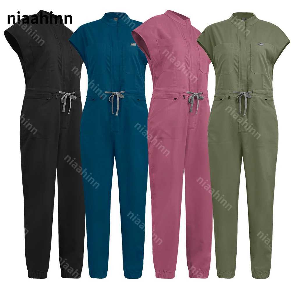 Niaahinn Health Service Nursing Clothes Zipper Neck Lab Jumpsuit Pet Grooming Nurse Uniform Onesie Short Slved Scrubs Workwear X250528