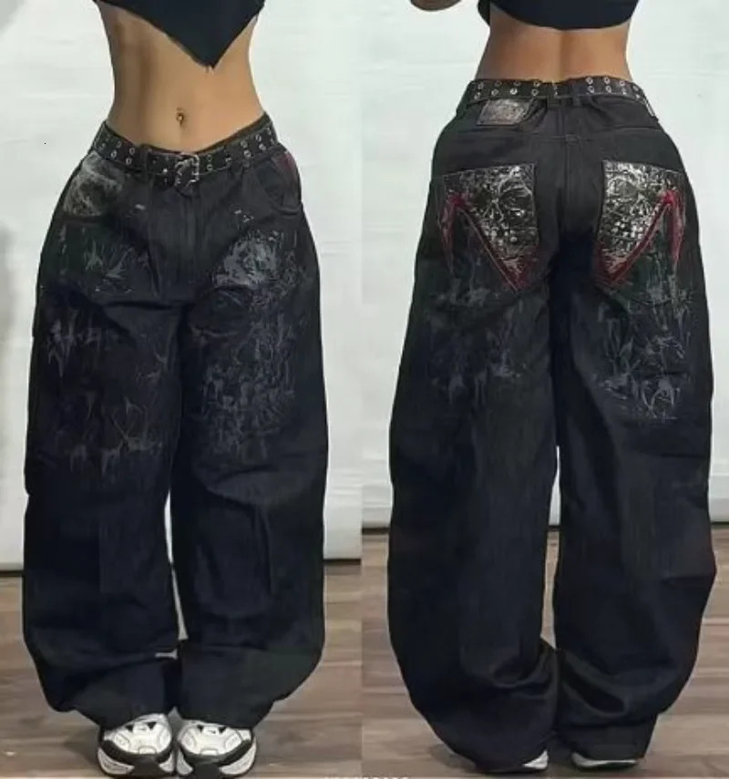 American Retro Letter Embroidered Washed Jean Y2K High Street and Waist Loose Fashion Joker Straight Mop Pants 250516Z