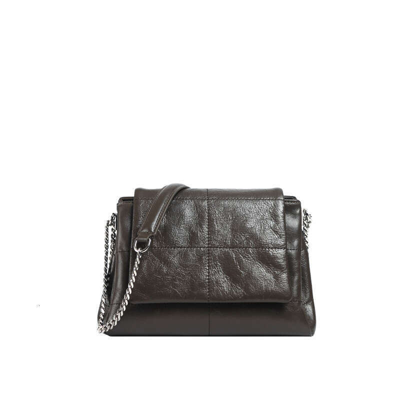 Top Layer Cowhide Stray Large Capacity Women's Handbag Korean Style Quilted Niche Fashion Chain Bag
