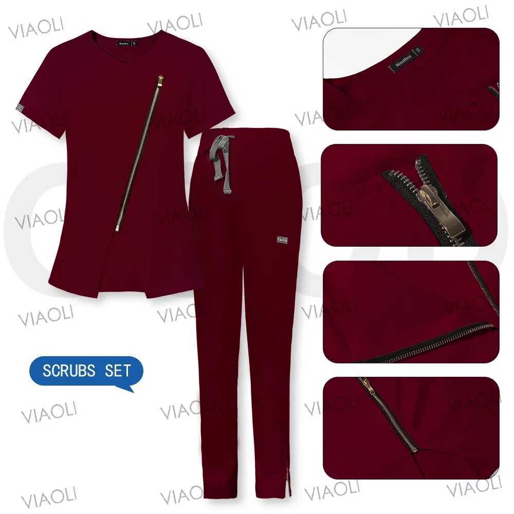Zip Jacket+Pocket Pants Medical Uniform Women Scrub Set Nurse Accessories Hospital Dental Clinic Work Suit Beauty Sn Workwear X250528