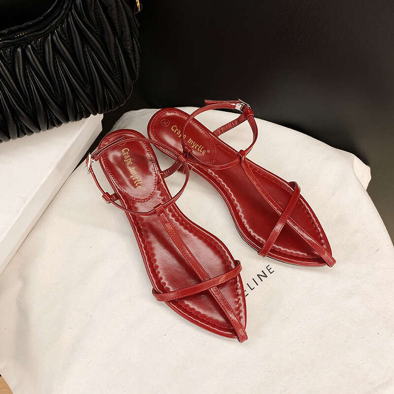 Grape Mom Style Elegant Wedge Pointed Personality High Heel One Strap Open Toe Buckle Sandals for Women