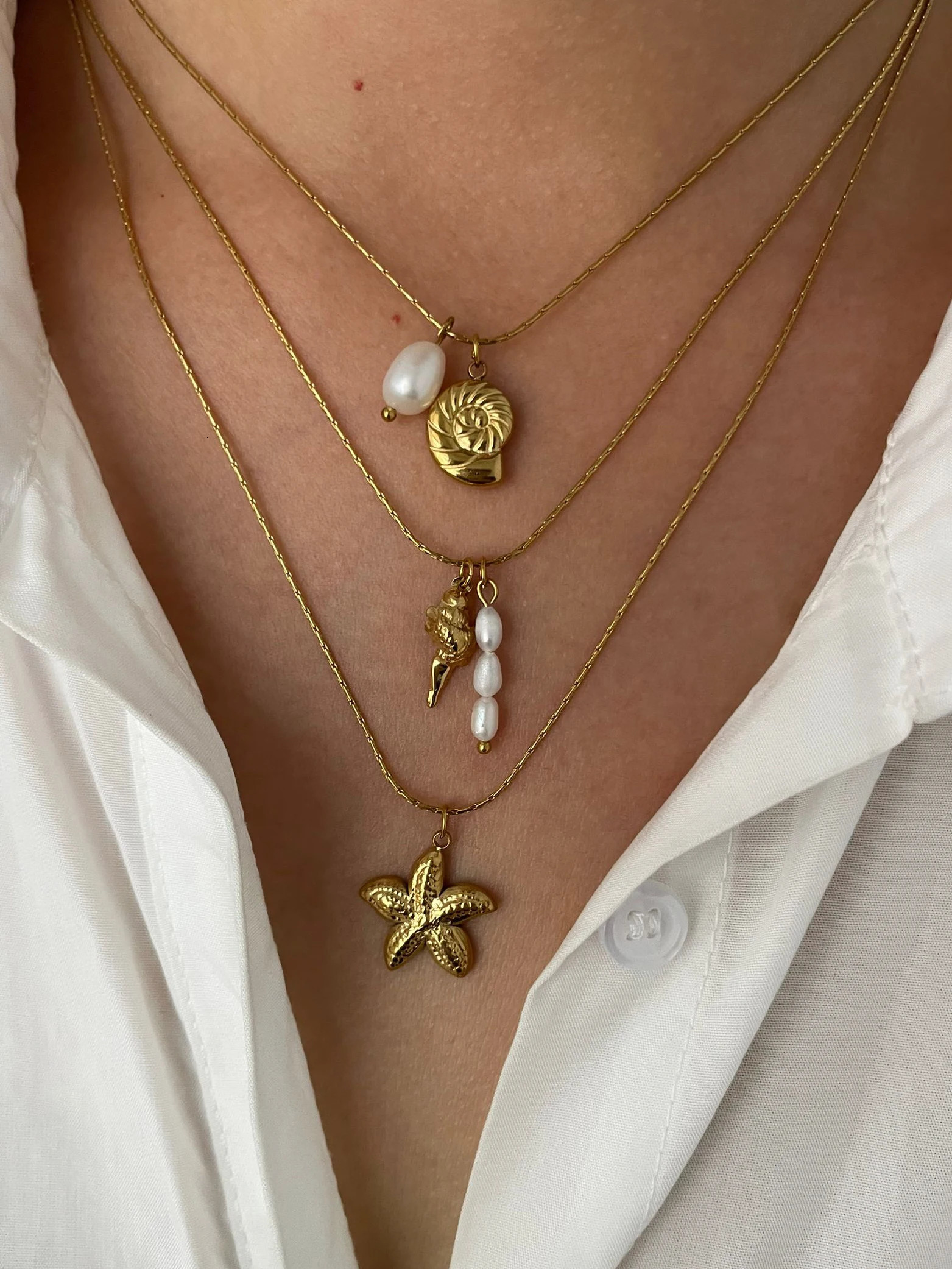 Perisbox Waterproof Beach Party Holiday Jewelry Natural Freshwater Pearl Conch Starfish Pendant Necklace Women Trendy Accessory 250522