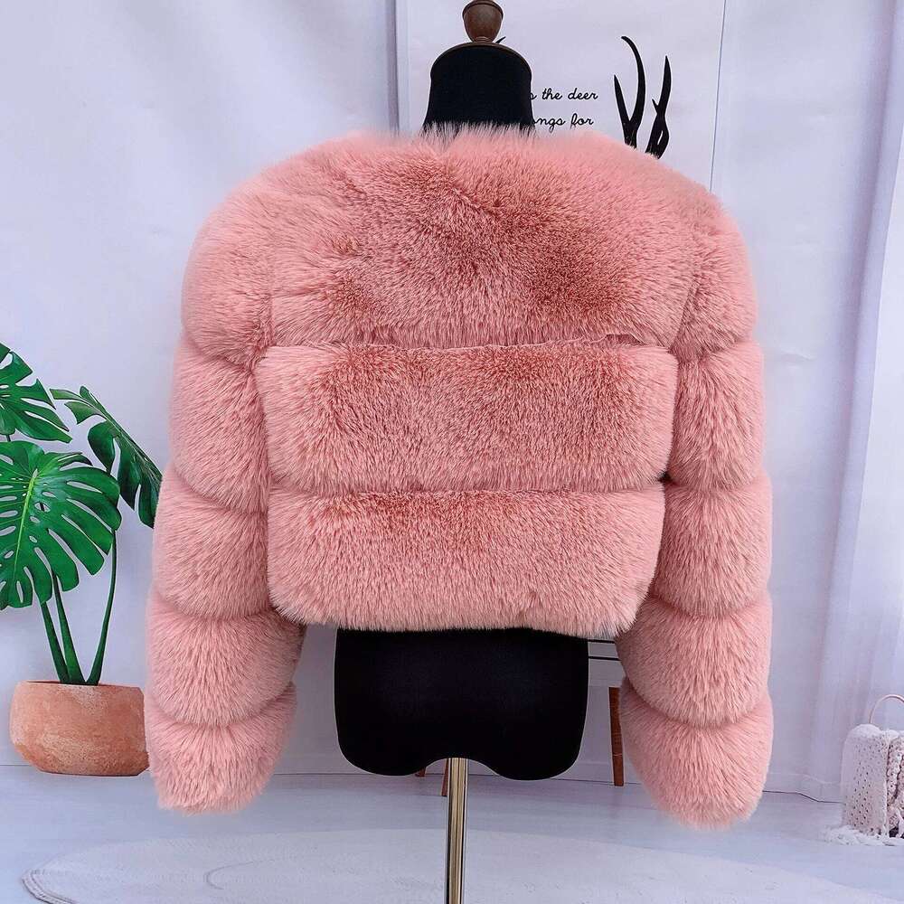 Women fake short Faux fluffy pink 3 large rows jacket fashion faux fox fur coat high quality