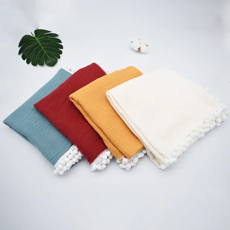 Blanket Baby Hairball Solid Color Blanket Baby Cotton Wrap Babies Swaddle Blanket Spring/summer Baby Wrap Swaddling 250527