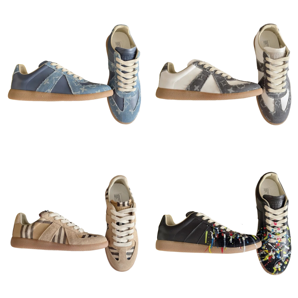 Replica leather sneakersMM6 mens shoes Mason Margelas German Low Army Trainer Sneakers White Grey Gum painter Black Nude Shoes Men Women Casual Shoe