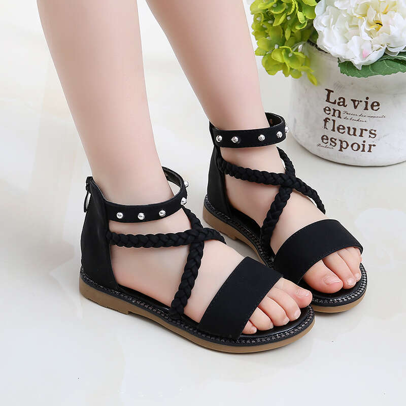Girls' Sandals Summer 2025 New Fashion Princess Korean Style Big Kids Soft Sole Beach Children's Roman Shoes