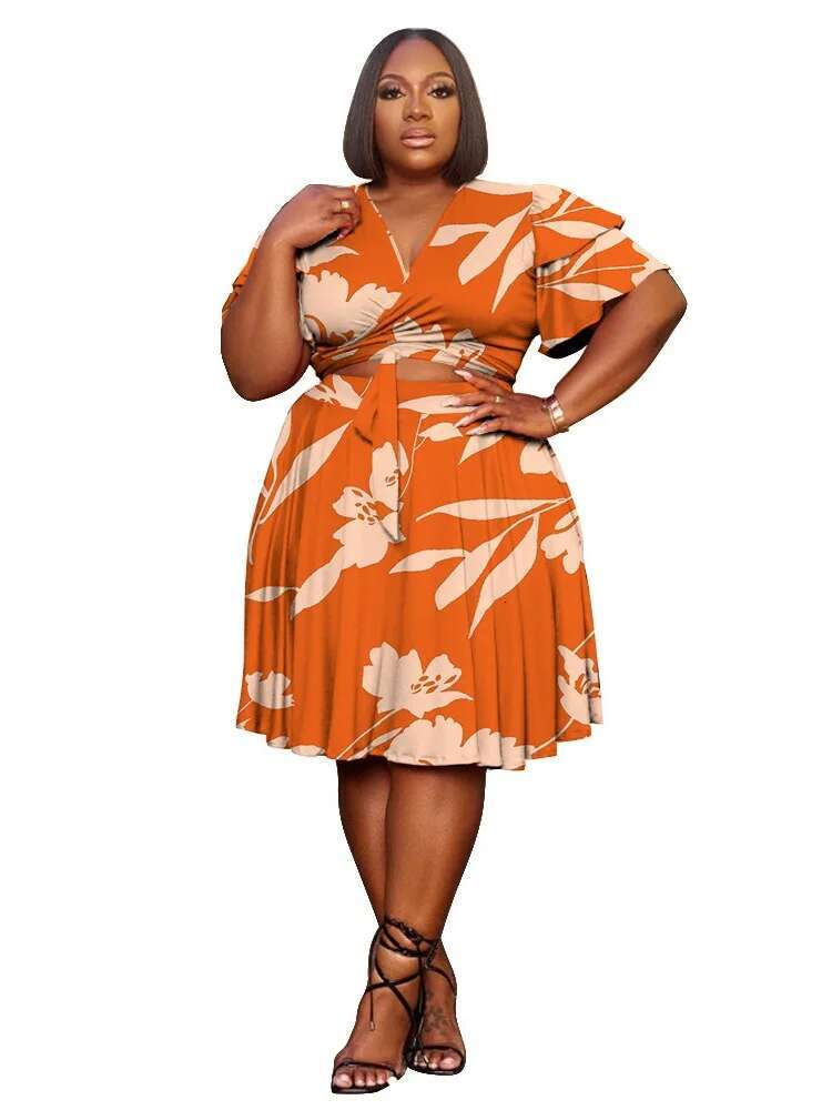 Plus Size Shorts Sets Casual V Neck Crop Top and Short Skirts Two Piece Women Matching Outfits Wholesale Dropshipping