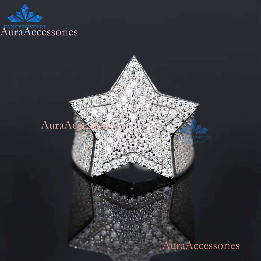 Cheap Price Unisex Moissanite Hip Hop Durable Sier Jewelry Ice Out Five Star Finger Ring for Daily Wear