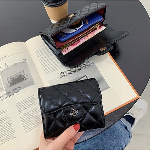 Free Shipping Designer Wallet 2025 Classic Embroidery Grid Handbag Women's Camellia Small Fragrance Multi Layer Card Bag Phone Bag