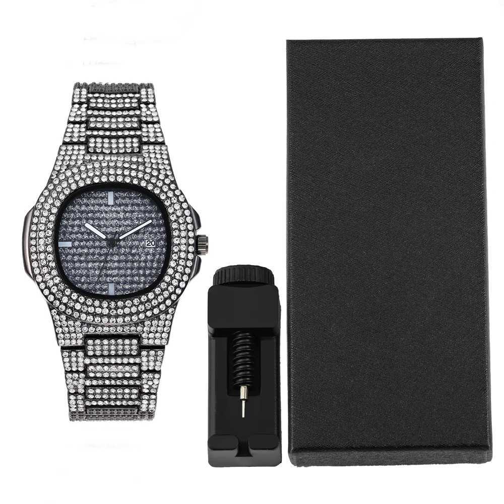 1pc Men Women Quartz Watch Iced Out Hip-hop Punk Full Diamonds Wrist Watch Bundled Size Adjuster Stylish Party Jewelry Gift Box XJ250527
