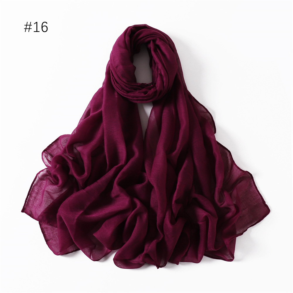 K853 Cross-border classic women's solid color Bali yarn cotton and linen breathable thin long scarf soft scarf hijab scarf spot