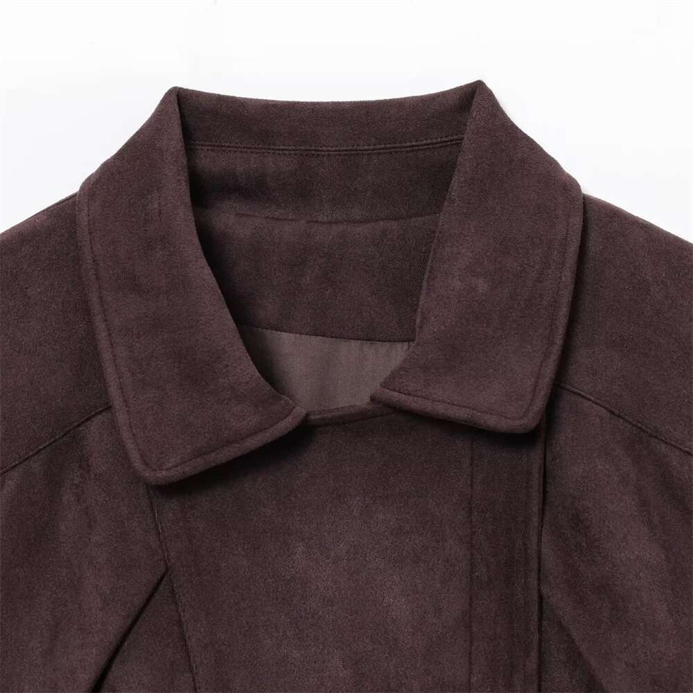 UNIZERA women's spring summer new fashion, simple and versatile suede motorcycle style jacket with belt