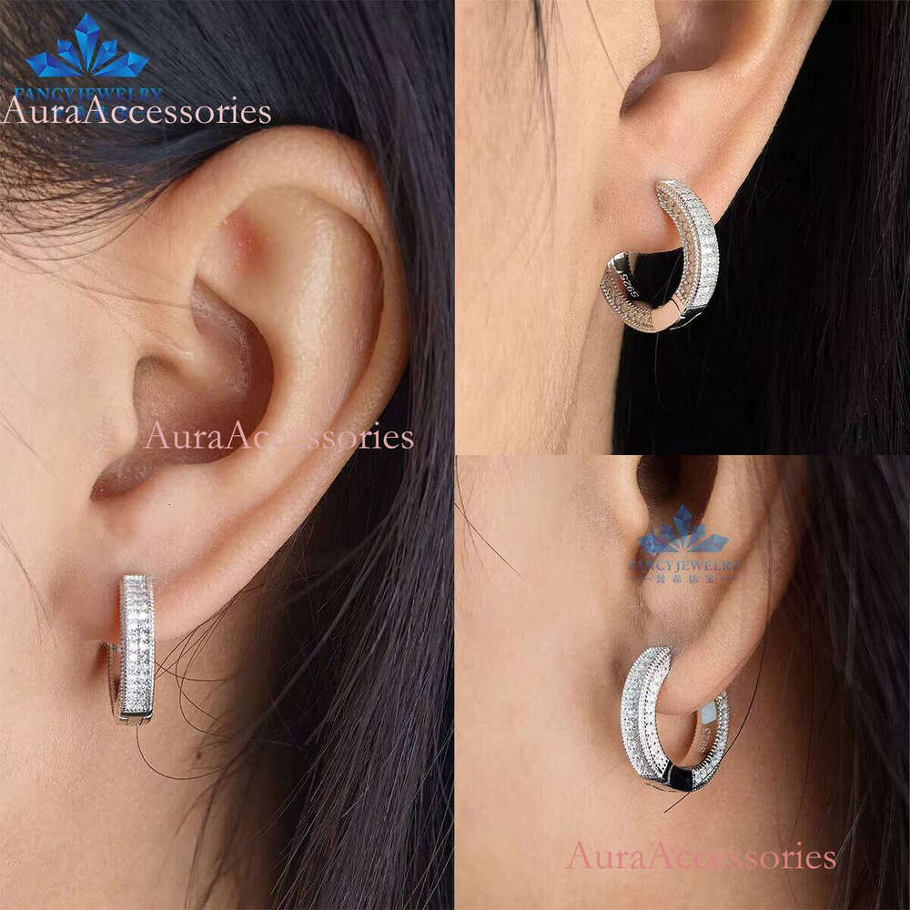 High Quality Waterproof Sier Hoop Pass Tester Moissanite Dia Hip Hop Jewelry Unisex Earrings