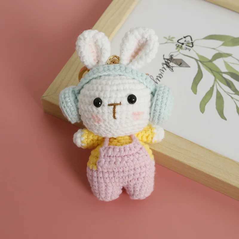 Cute Gray Rabbit Doll Crochet Keyrings Handmake Weaved Exquisite Cartoon Rabbit Keyrings For Car Keys Knitted Small Rabbit Doll X250528