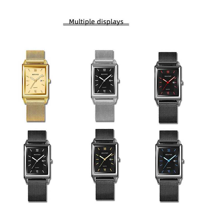 Top Brand Luxury Watches for Men Fashion Quartz Wristwatch Square Gold Stainless Steel Watch Band Business Clock Gold Watch XJ250527