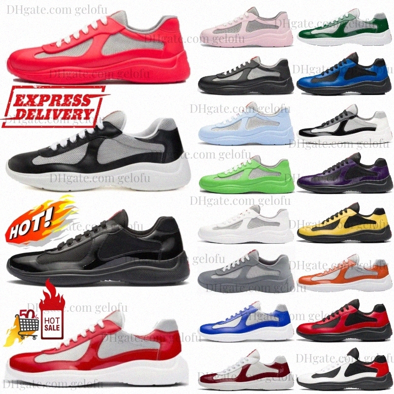 Designer Low Sneakers Patent Leather Flat Sports Shoes Casual Mesh Lace-up soft Americas rubber Trainers Black Cupped White Red Blue GrTeBE#