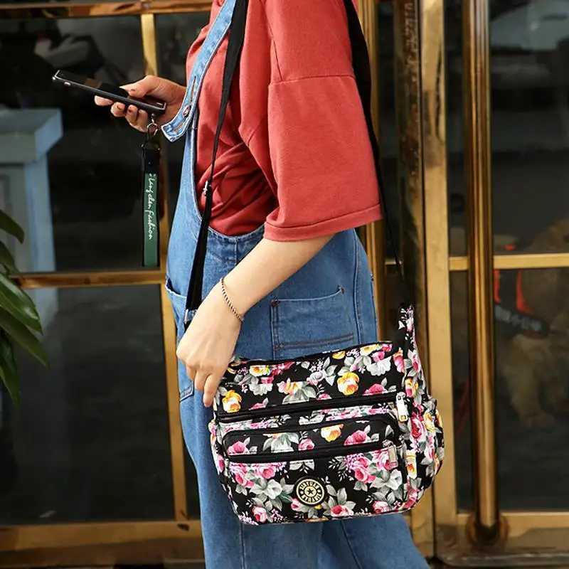 Nylon Ladies Messenger Bag Zipper Design Shoulder Bag Bandolera Mujer Printed flower Girl Student Phone Crossbody Shoulder Bag Y250528