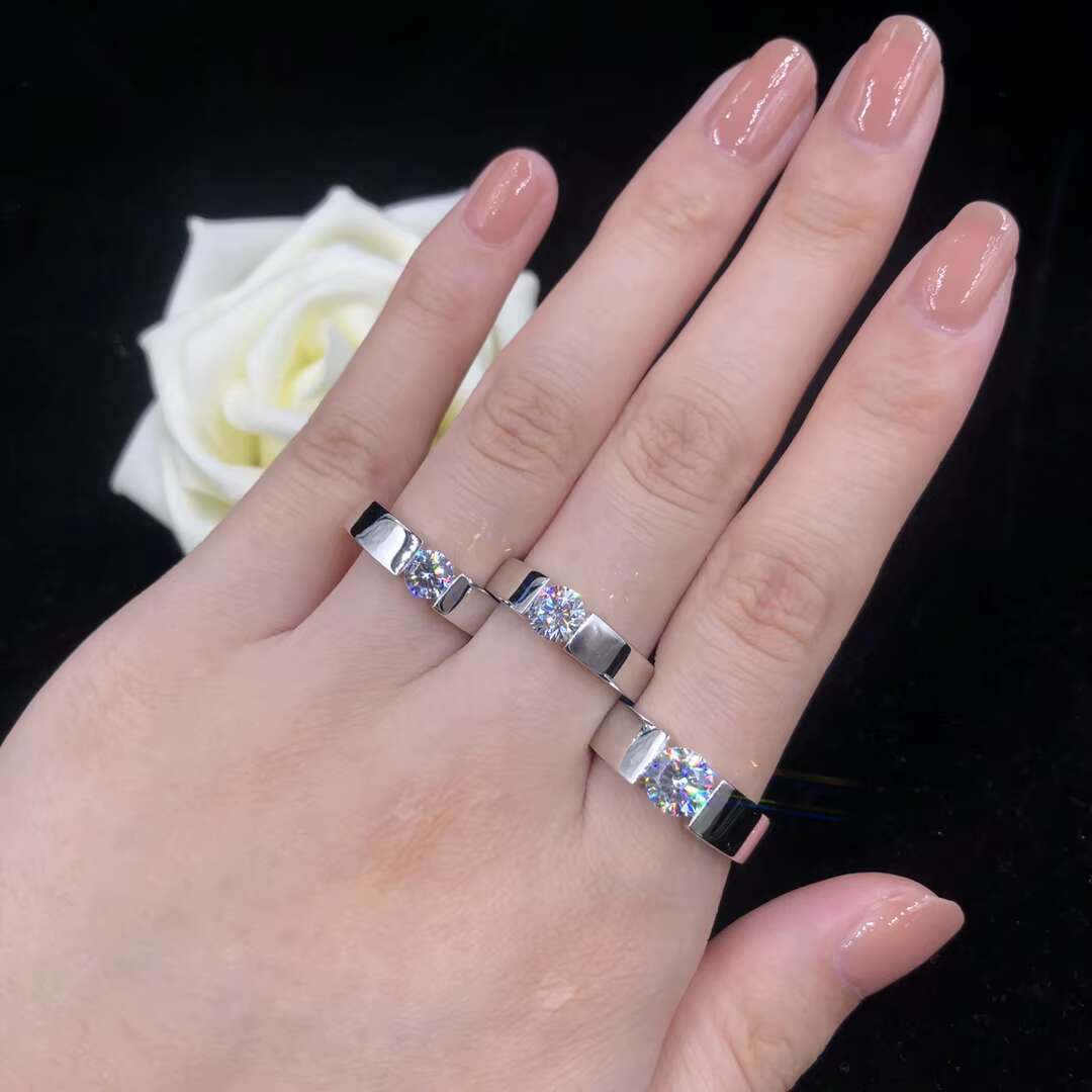 Ready to Ship 925 Sterling Silver Rhodium Plated 1ct 2ct Brilliant D VVS Moissanite Diamond Men Ring