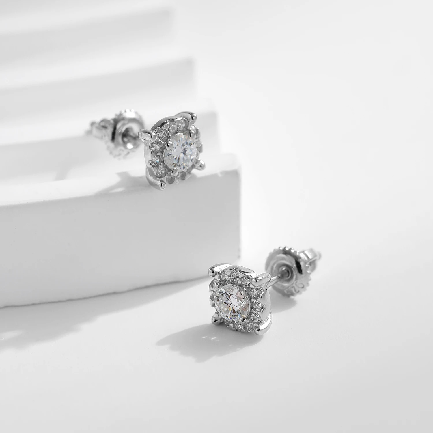MODIAN D Color Stud Earrings Round Cut Lab Created Diamond 925 Sterling Silver Bridal Jewelry For Women Gifts 250519