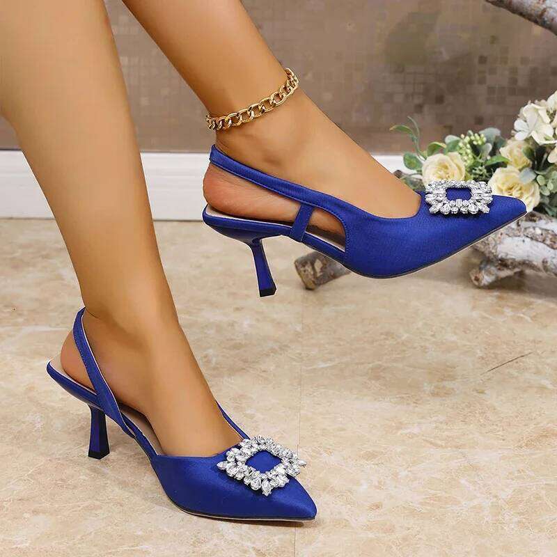 Crystal Square Buckle High Heels Sandals Women Spring Summer Slip On Pointed Toe Pumps Woman Thin Heel Party Wedding Shoes Mujer