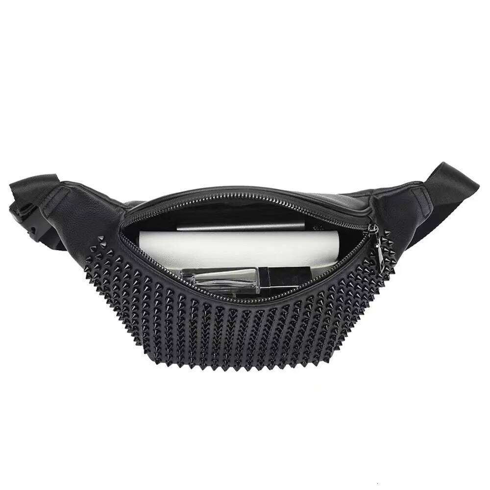 2025 Double Zipper Black PU Leather Fanny Chest Waist Bum Bag For Women*Men
