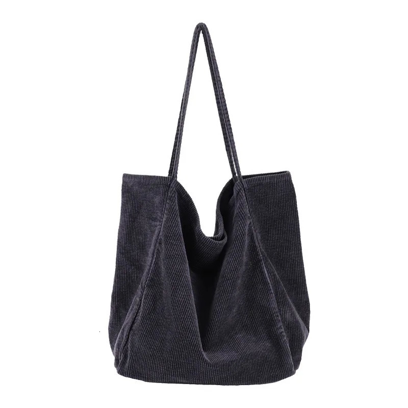 Women Vintage Corduroy Shoulder Bag Large Capacity Female Big Tote Handbag Folding Reusable Shopping Bags Fashion Cloth Purse 250526