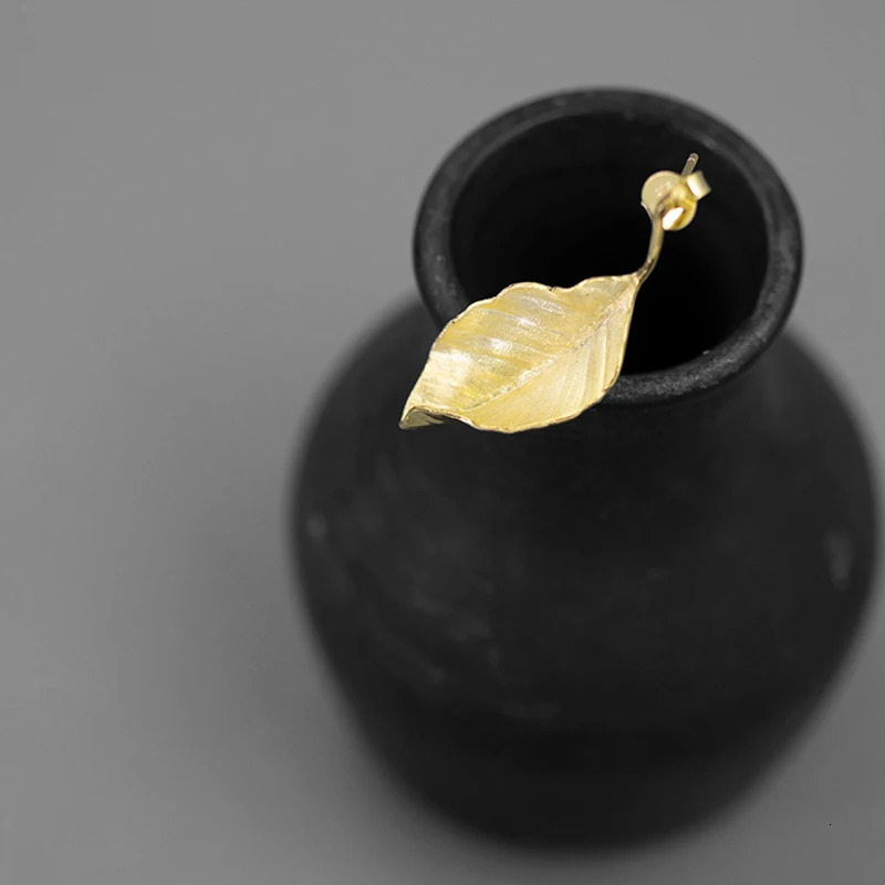 S925 Sterling Silver Autumn Large Leaf Stud Earrings Gold Fine Jewelry Earrings for Women Gift 250527