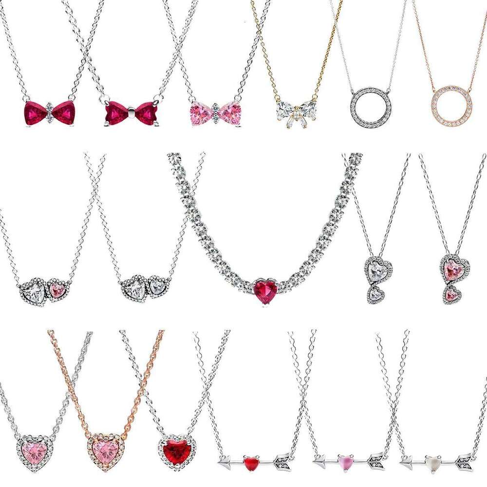 Original Sterling Sier Arrow Heart Bow Tie Round Feather Pendant Colorful Necklace Charm Classic DIY Gift