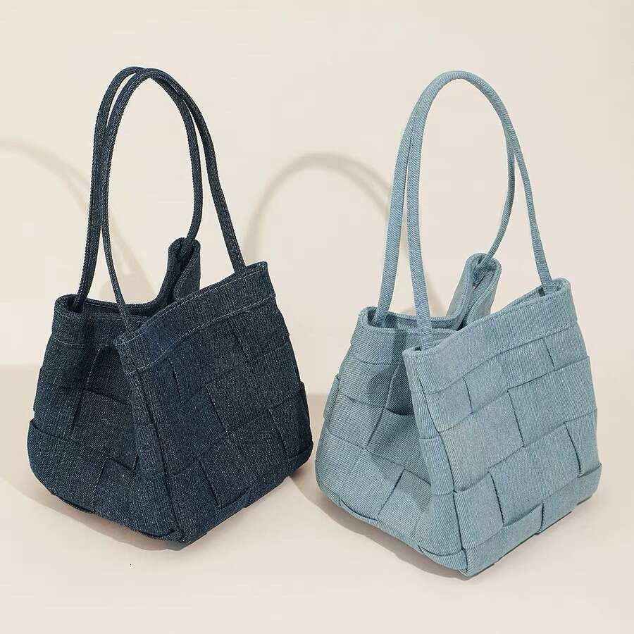 for Women New Niche Handwoven Tote Simple Fashion Canvas Bucket Denim Shoulder Crossbody Bag