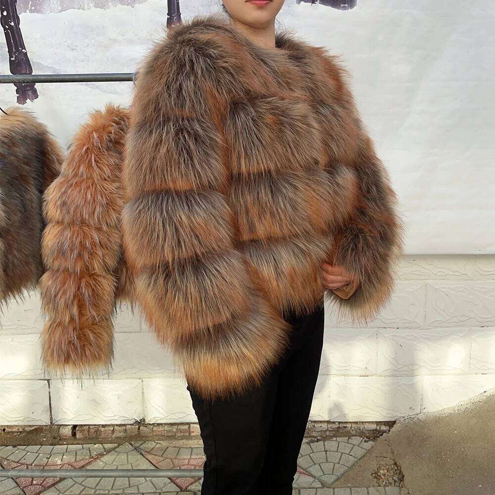 HOOOFUR Faux Women's Jacket Winter Fashion Warm Thick Fox Raccoon Leather Brown Plus Size Especially Fake Fur Cold Coat