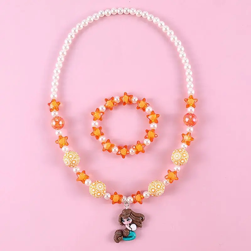 Makersland Children Sweet Necklace Bracelet Set Cute Pendant Pink Purple Beaded Girls Beads DIY Jewelry Wholesale 250519