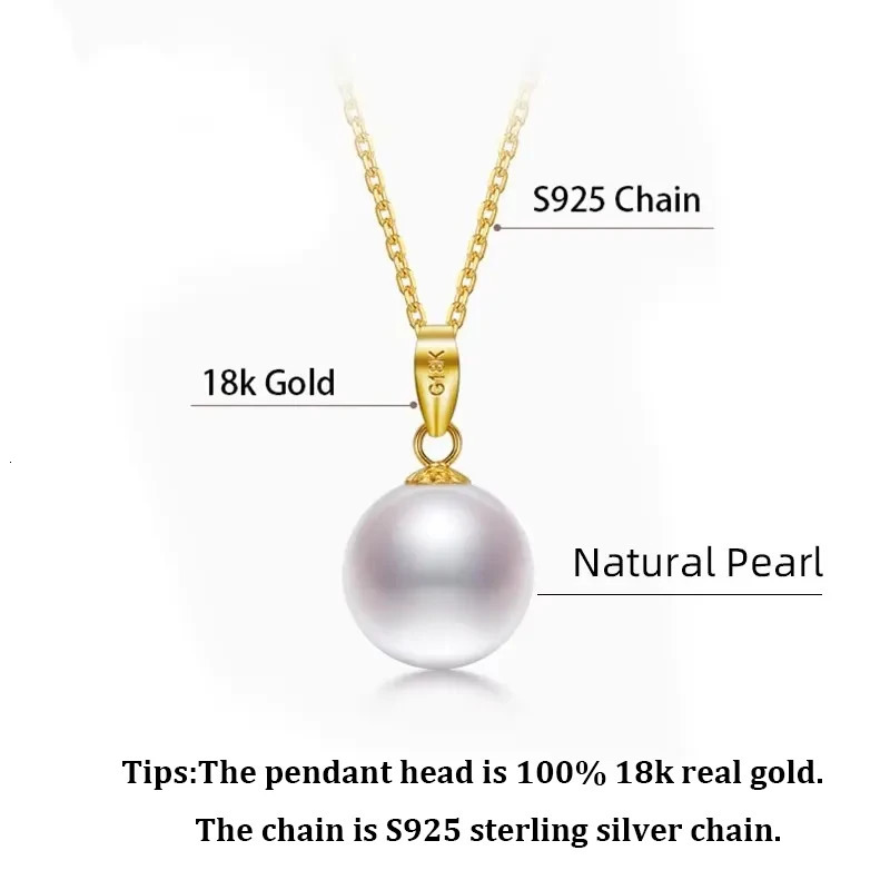 YUNLI Real 18K Yellow Gold Necklace Pendant Round Natural Freshwater Pearl Pure AU750 Fine Jewelry for Women PE016 250520