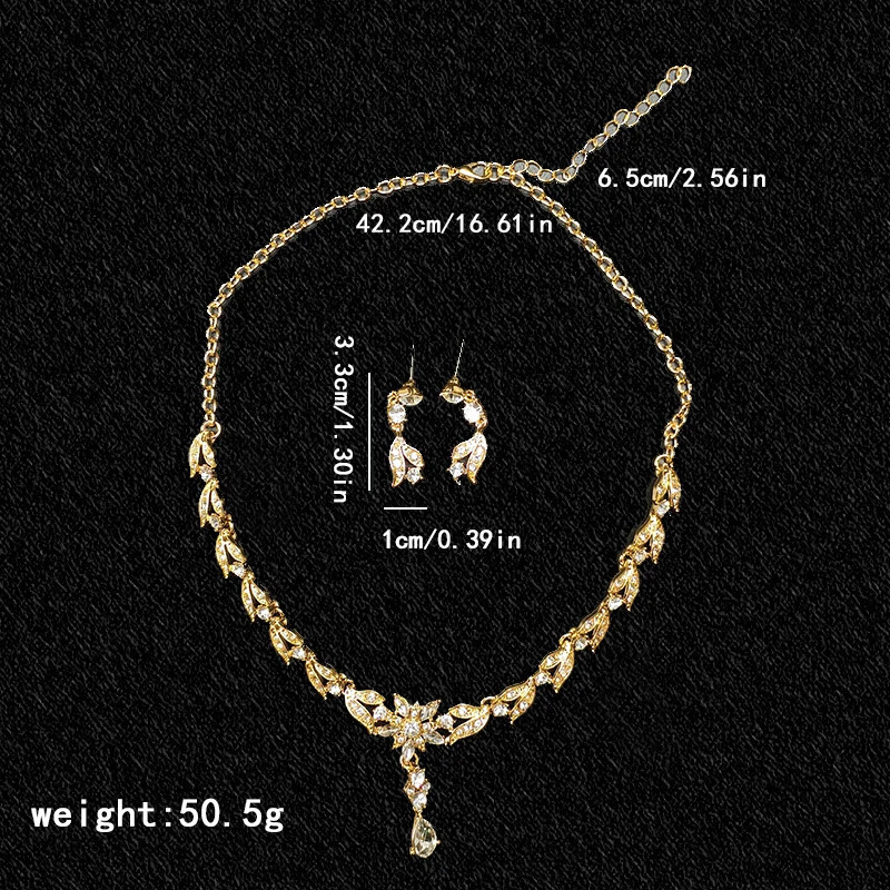 Elegant Zirconia Leaf Jewelry Set Bride Accessories Banquet Ceremony Gifts Womens Versatile Necklaces Earrings Set 250527