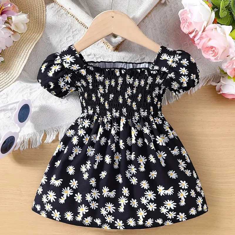 2025 Summer Children Fashion Print Dress Girls Korean Version Style Short Sleeves Small Daisy Dress 0-2Years Baby Princess Dress X250528