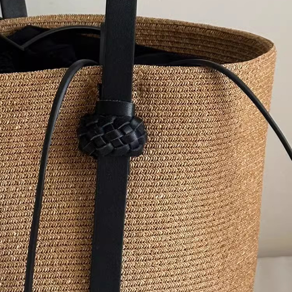 Woven Straw Bag for Women with Adjustable Strap Summer Beach Bag Solid Small Tote Bag Cute for Travel Shopping