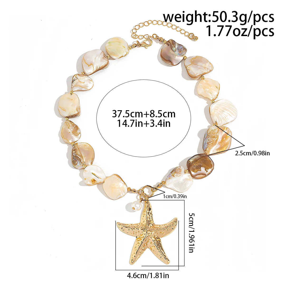 KunJoe Beach Large Gold Color Starfish Pendant Necklace for Women Vintage Short Choker Collar Chain Jewelry on the Neck 250519