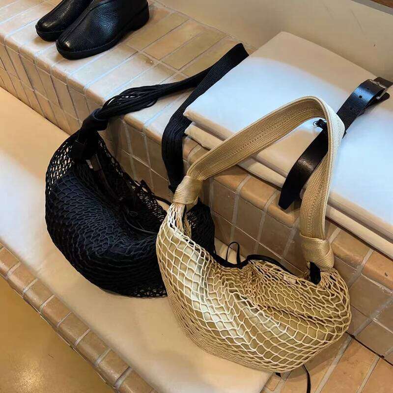 Ladies Large Capacity Woven Bags Versatile Bow Net Niche Horn Contrast Color Design Shoulder Fashion Women's Bag