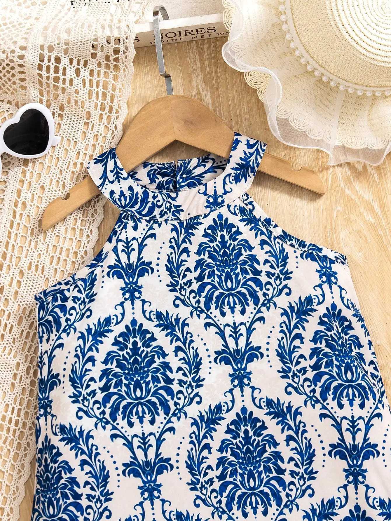 Girls Romantic Halter Neck Floral Ruffle Dress | Sleeveless A-Line Beach Outfit for Ages 4-7 Summer Vacation (S/S) X250528