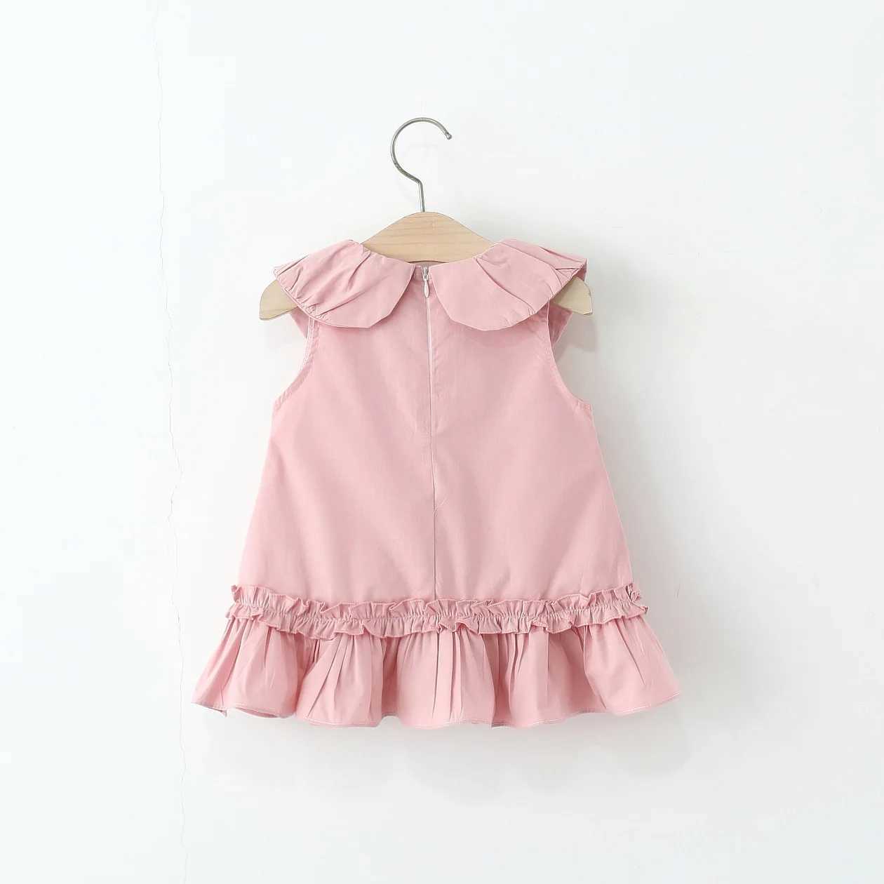 Cute Doll Collar Baby Girl Dress Summer New Ruffled Hem ChildrenS Sleeveless Clothes+Bow Hanging Decoration (0 -4 Years Old) X250528