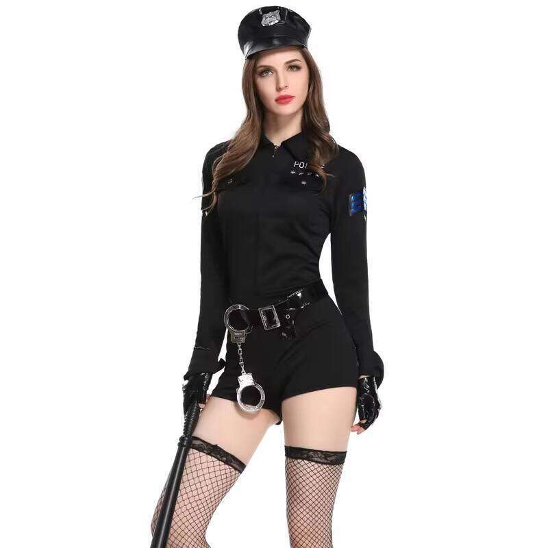 Policewoman Uniform Jumpsuit With Stockings Cap Cuffs Truncheon Halloween Costumes Club Costume Officer Sexy Suit