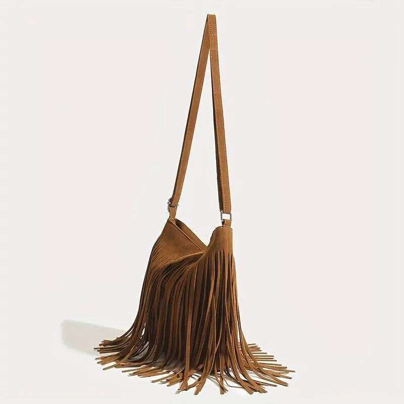 Boho Style Tassel Crossbody Vintage Suede Shoulder Casual Fringe Messenger Bag For Women