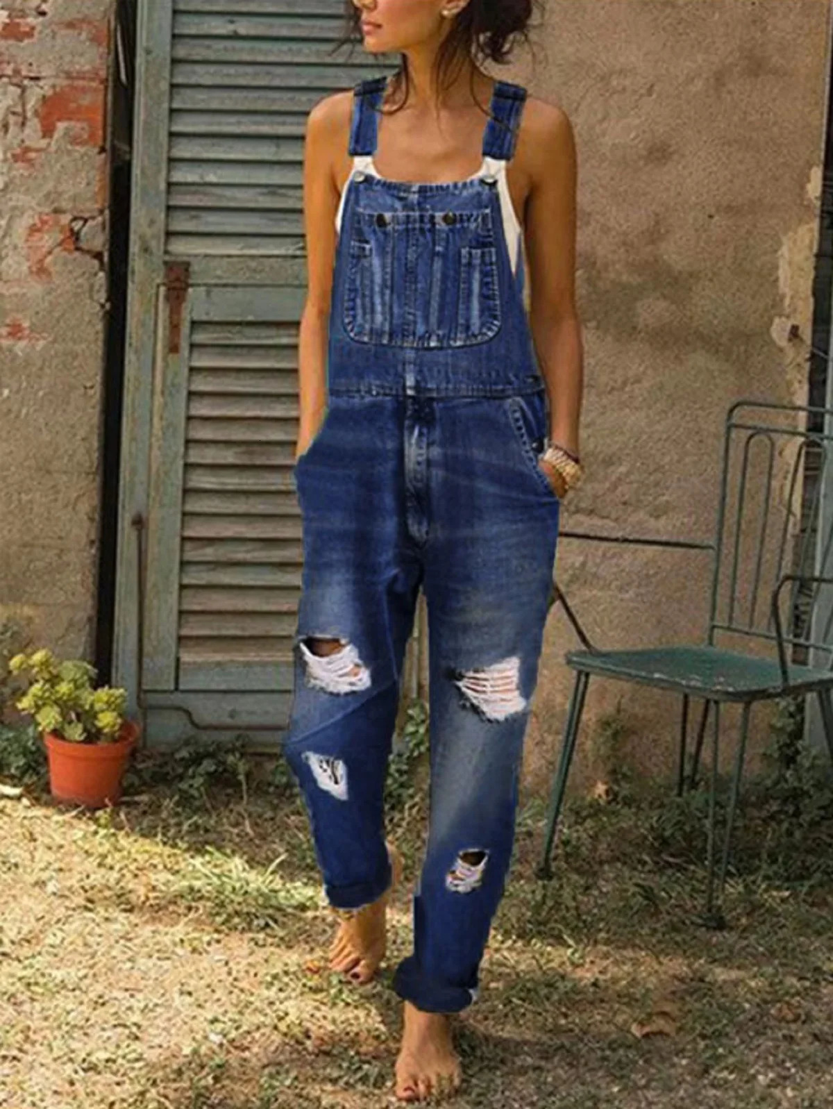 Denim Bib Pant Suspender Trouser Loose Casual Female Women Jeans One-Piece Romper Overalls Strap Jumpsuit Streetwear Plus Size 250523