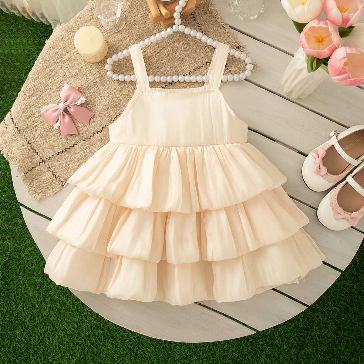 Baby Girl Dress Summer Bow Solid Color Halter Multi Layered Design Hem Girl Kids Dress Cute Casual Baby Princess Dresses X2505281
