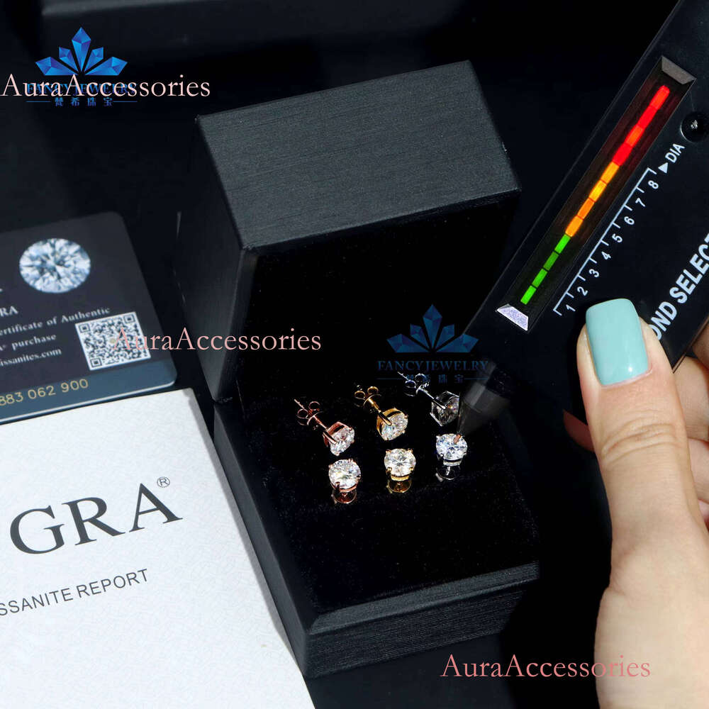 High Quality Sier 6.5MM Brilliant Cut D VVS Moissanite Screw Back Four Prong Stud Earrings Gift GRA Certificate