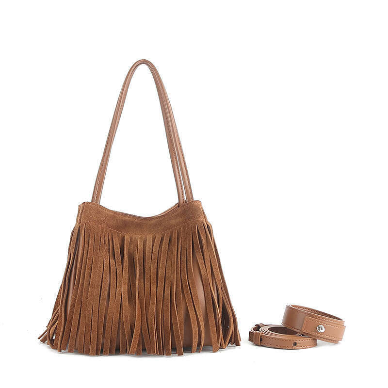 New Style Niche Tassel Genuine Leather Women's Autumn Winter Atmosphere Single Shoulder Crossbody High-end Transformable Small Square Bag
