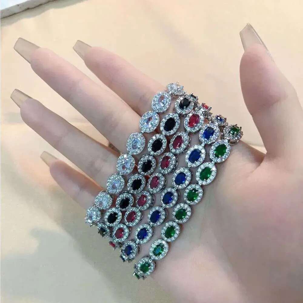 Elliptical Dia Zircon MOXI Copper Plated True Platinum Colorful Women's Bracelet
