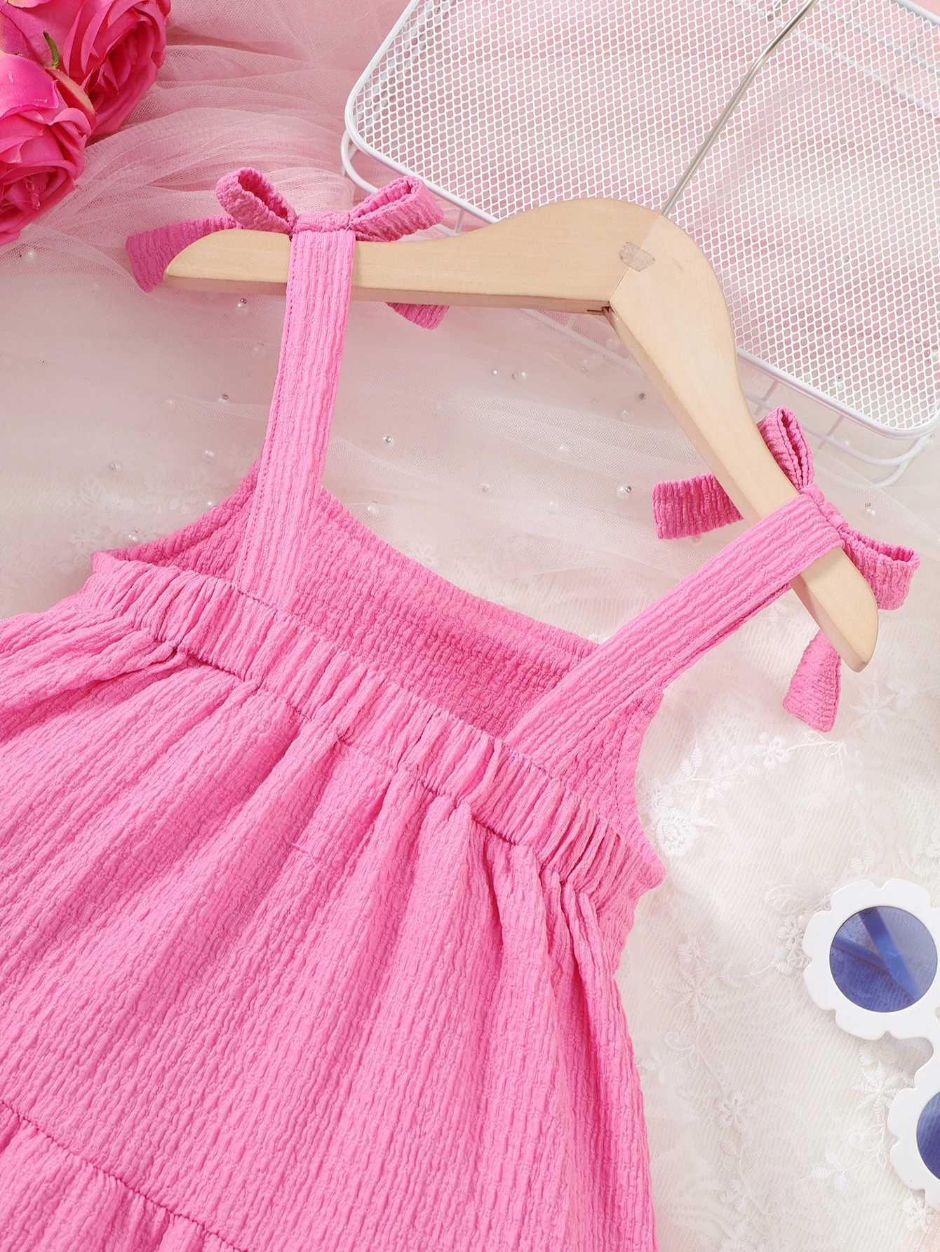 Children Girl Summer Dress Rose Red Bow Suspender Ruffle Comfortable and Soft Dress fits 4-7 Years Cute Girls aged Seaside Beach X250528